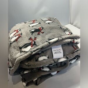 Plush Throw Blanket in Penguins Galaxy Gray NWOT